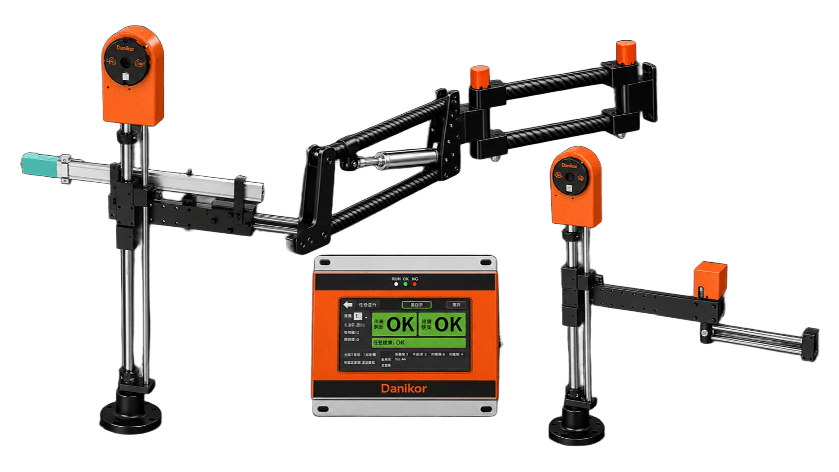 Sistema de brazos de reacción Danikor — lineal, articulado y de carbono con controlador OPT-SFC-C1-V2