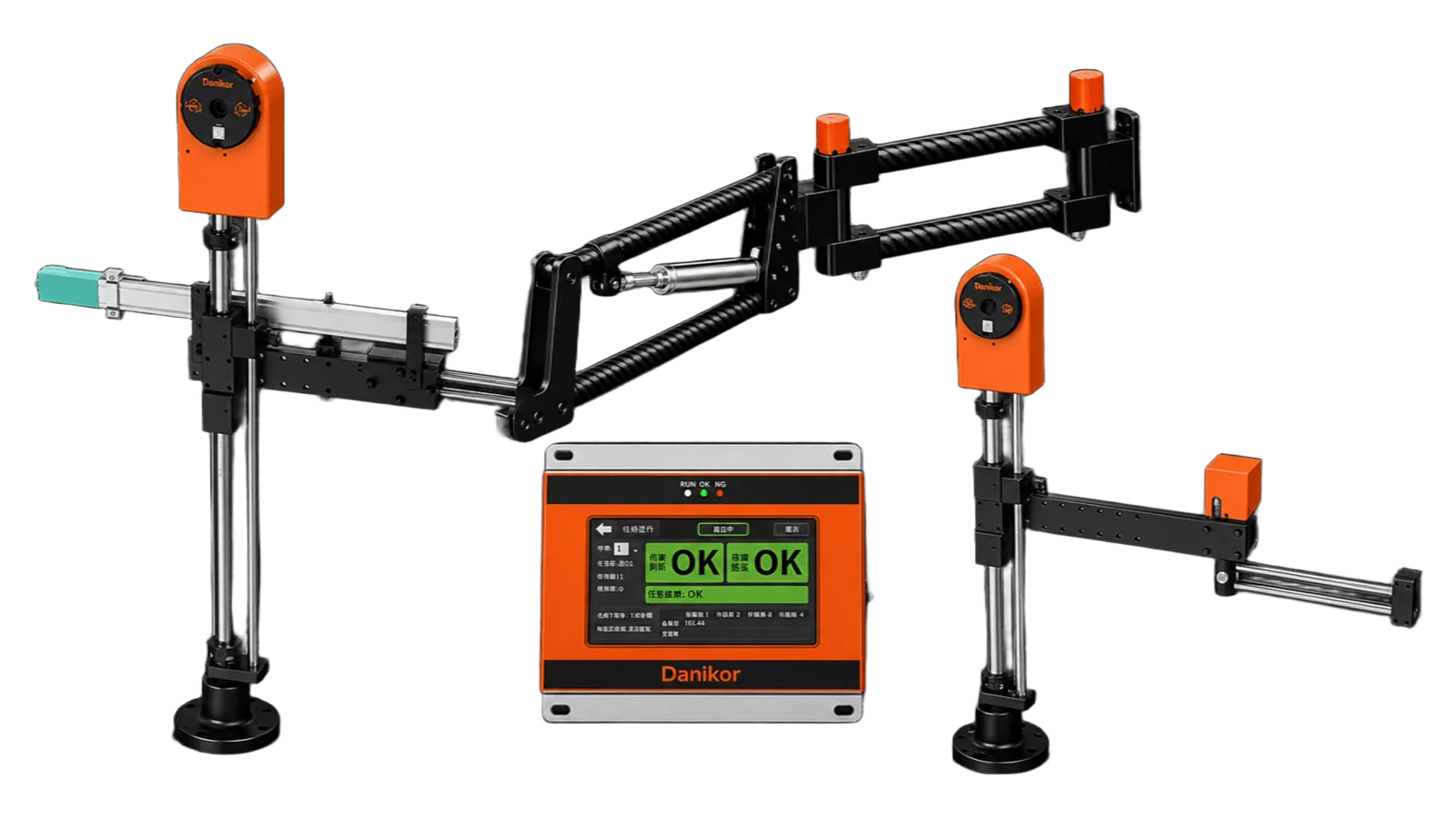 Sistema de brazos de reacción Danikor — lineal, articulado y de carbono con controlador OPT-SFC-C1-V2